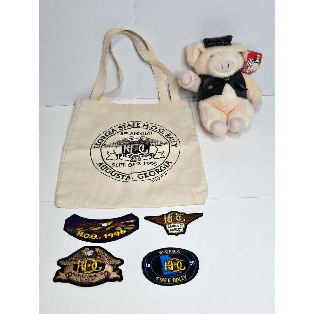 Harley Davidson Vintage 1995 Georgia State HOG Rally Lot 6pc | Patches Plush Bag